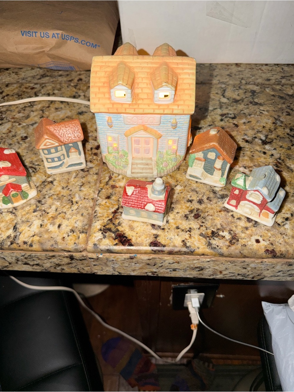 Ceramic Holiday Village Set - Pastel Multicolor Schoolhouse and Cottages
